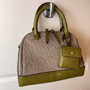 RARE Calvin Klein Logo Satchel with Removable Pouch, Green